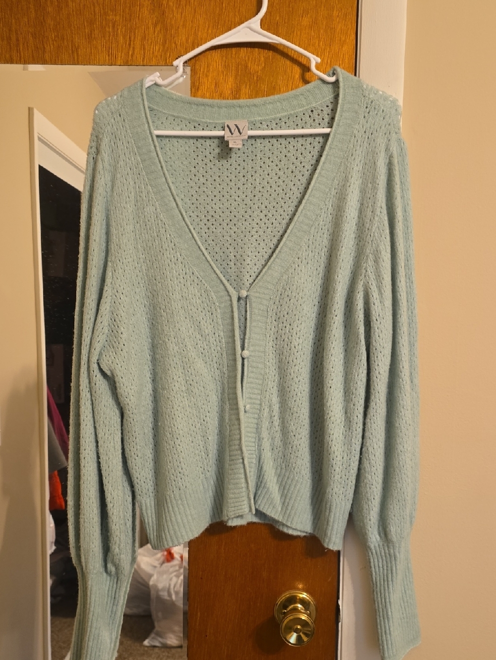 Worthington Mint Green Open-Knit V-Neck Cardigan